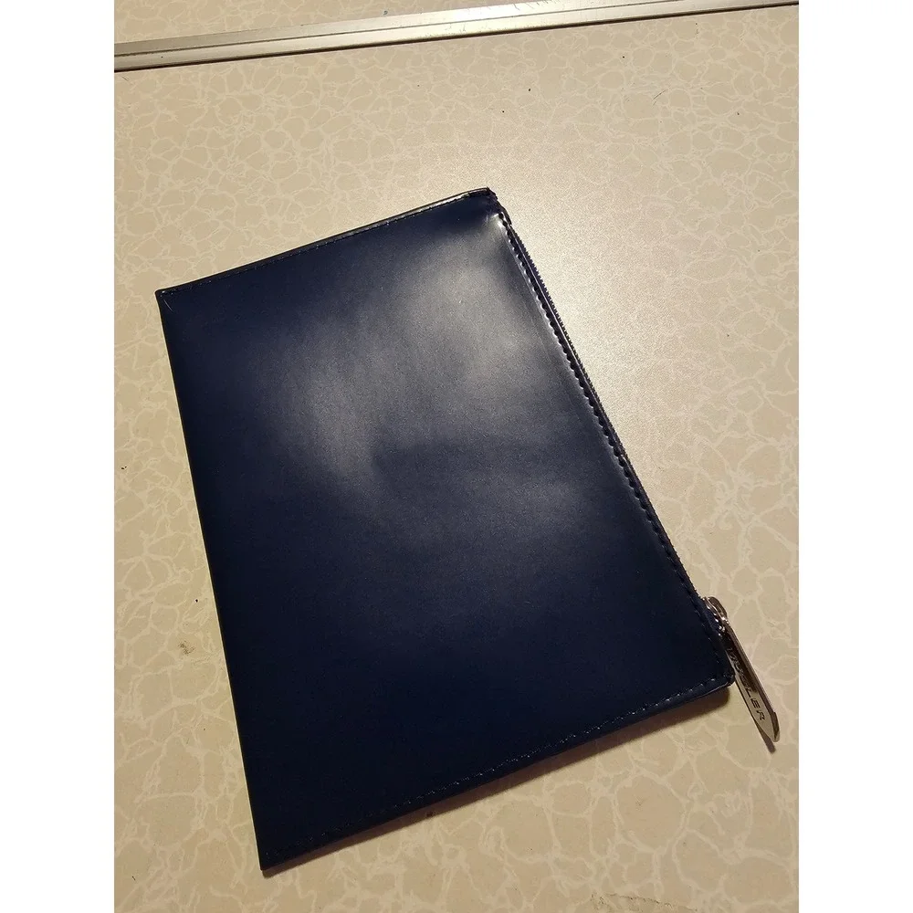 Mugler Navy Blue Embossed Logo Zippered‎ Pouch Cosmetic Bag Clutch